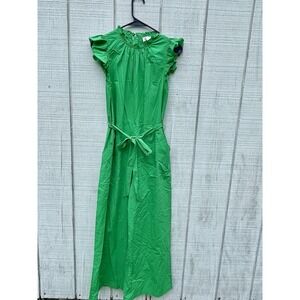 & Merci Solid Green One Piece Romper Size Medium Belted With pockets Cap Sleeved